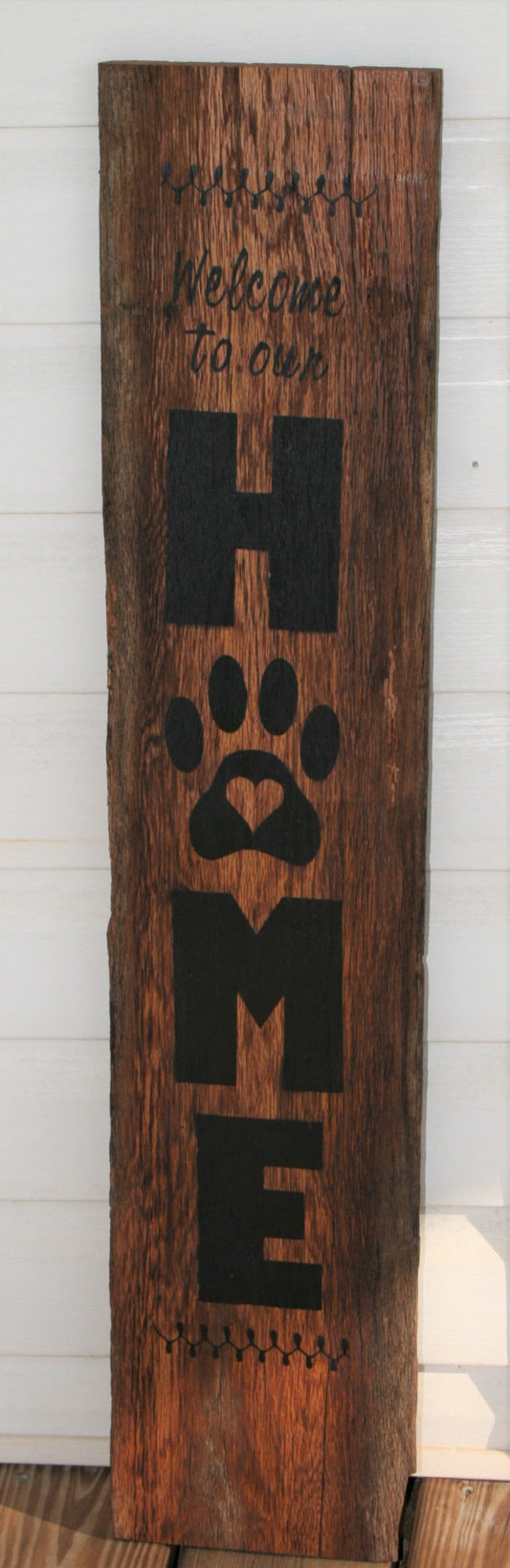 Paw Print Welcome to our Home Porch Leaner